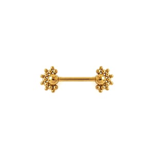 Beej Golden Nipple Bar, ethnic style gold surgical steel piercing bar 1.6mm (14g), unique nipple jewellery, Sold as a single