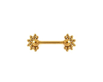 Beej Golden Nipple Bar, etniczny złoty kolczyk ze stali chirurgicznej 1,6 mm (14 g), wyjątkowa biżuteria do sutków, sprzedawana pojedynczo