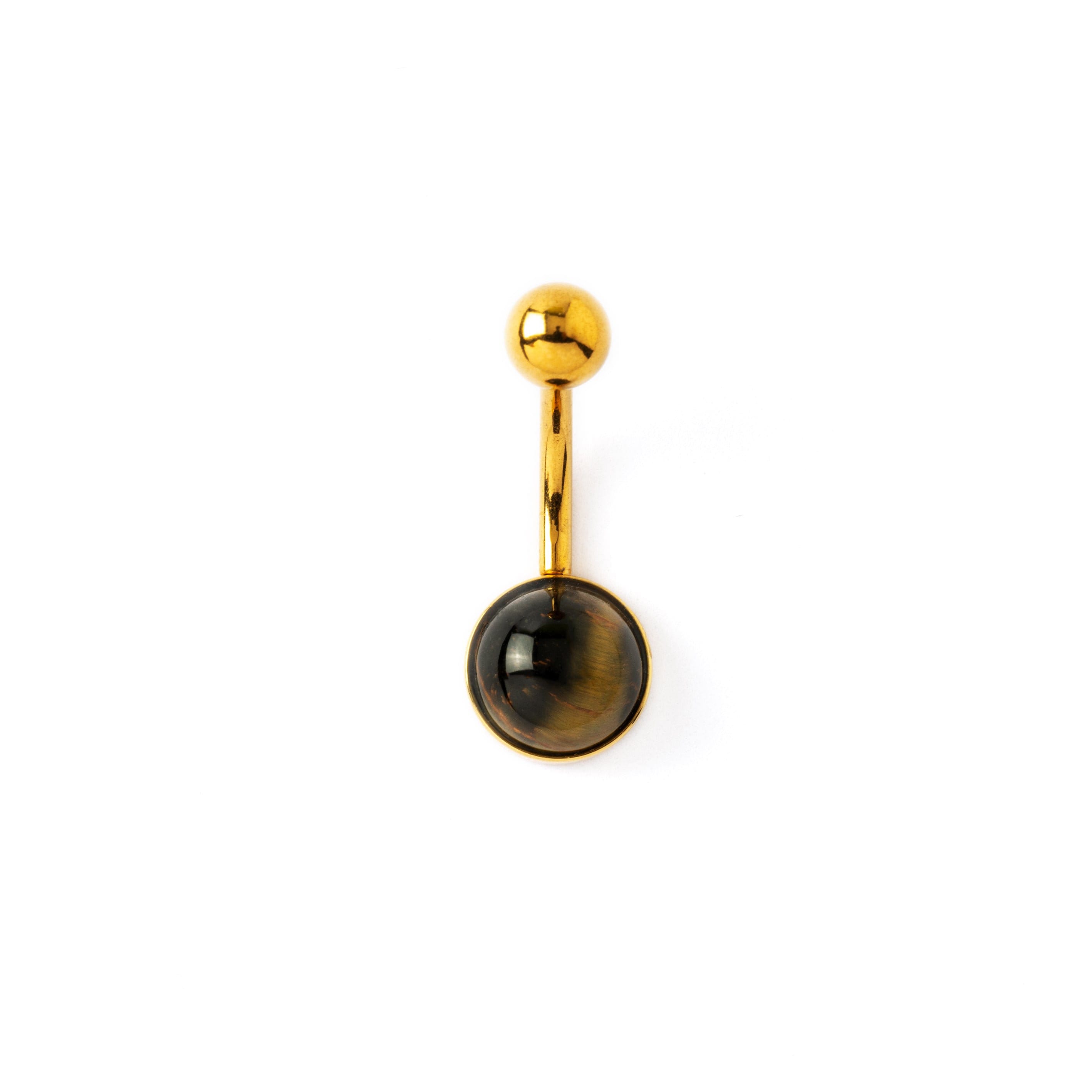 Tiger Eye belly button ring, gold surgical steel belly bar 1.6mm/14g, gemstone navel ring, minimalist belly ring, body piercing jewellery
