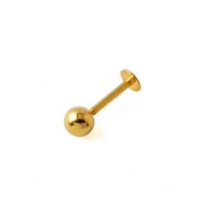 18k Gold dot labret, 6mm internally threaded flat back stud 1mm/18g screw on earring, minimalist stud piercing, tragus, cartilage, rook