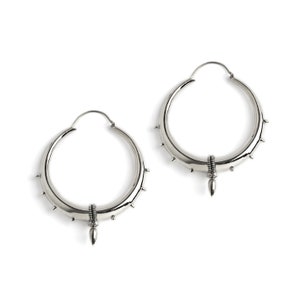 Pendientes de aro de plata de ley guerrero, pendientes de declaración tribal boho unisex para hombres y mujeres, aros gitanos gruesos tamaños 30 mm, 40 mm, 60 mm Large - 60mm