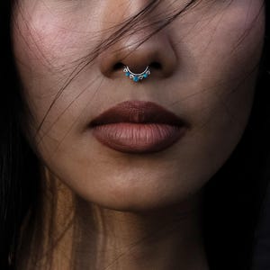 Neptune Blue Opal septum clickerring, piercingring chirurgisch staal 1,2 mm/16g, 6 mm, 8 mm, 10 mm edelsteen scharnierende segmentring, septumsieraden