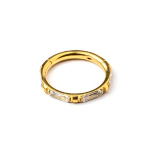 Rose Gold septum clicker with crystal Quartz 1.2mm/16g surgical steel hinged segment gemstone piercing ring, tragus, helix, cartilage, daith