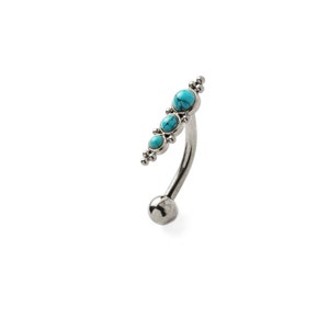 Crareesi Mania Turquoise Stone Belly Ring - 14G Curved Barbell With Cubic Zirconia, 316L Stainless Steel