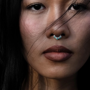 Neptune Turquoise septum clicker ring, surgical steel piercing ring 1.2mm/16g, 6mm, 8mm, 10mm gemstone hinged segment ring, septum jewelry