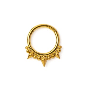 Spiky septum clicker gold surgical steel hinged segment piercing ring 1.2mm/16g, 6mm, 8mm, 10mm tragus, helix, cartilage, daith clicker hoop