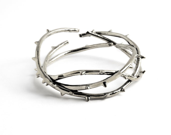 Gothic edgy spiky layered thorn cuff statement bracelet, unisex jewelry for men and women