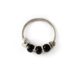 Silver nose ring with black Onyx beads, thin nose ring 0.6mm (22g) nose hoop, dainty nose ring hoop, nose rings and studs, nostril jewelry