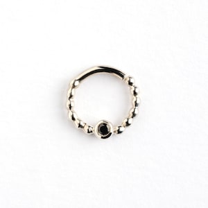 Sterling Silver Septum Ring with Black Spinel, tiny septum with gemstone piercing ring 1.2mm(16g) tragus, helix, cartilage, daith, nose ring