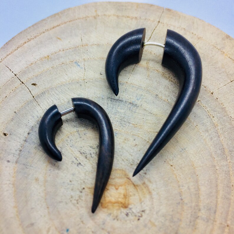 Matau Black Wood Fake Gauges Earrings Faux Gaugegauge Etsy