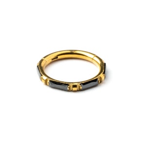 Anillo de oro para tabique nasal con ónix negro, segmento articulado de acero quirúrgico de 1,2 mm/16 g, piercing para trago, hélix, cartílago y daith