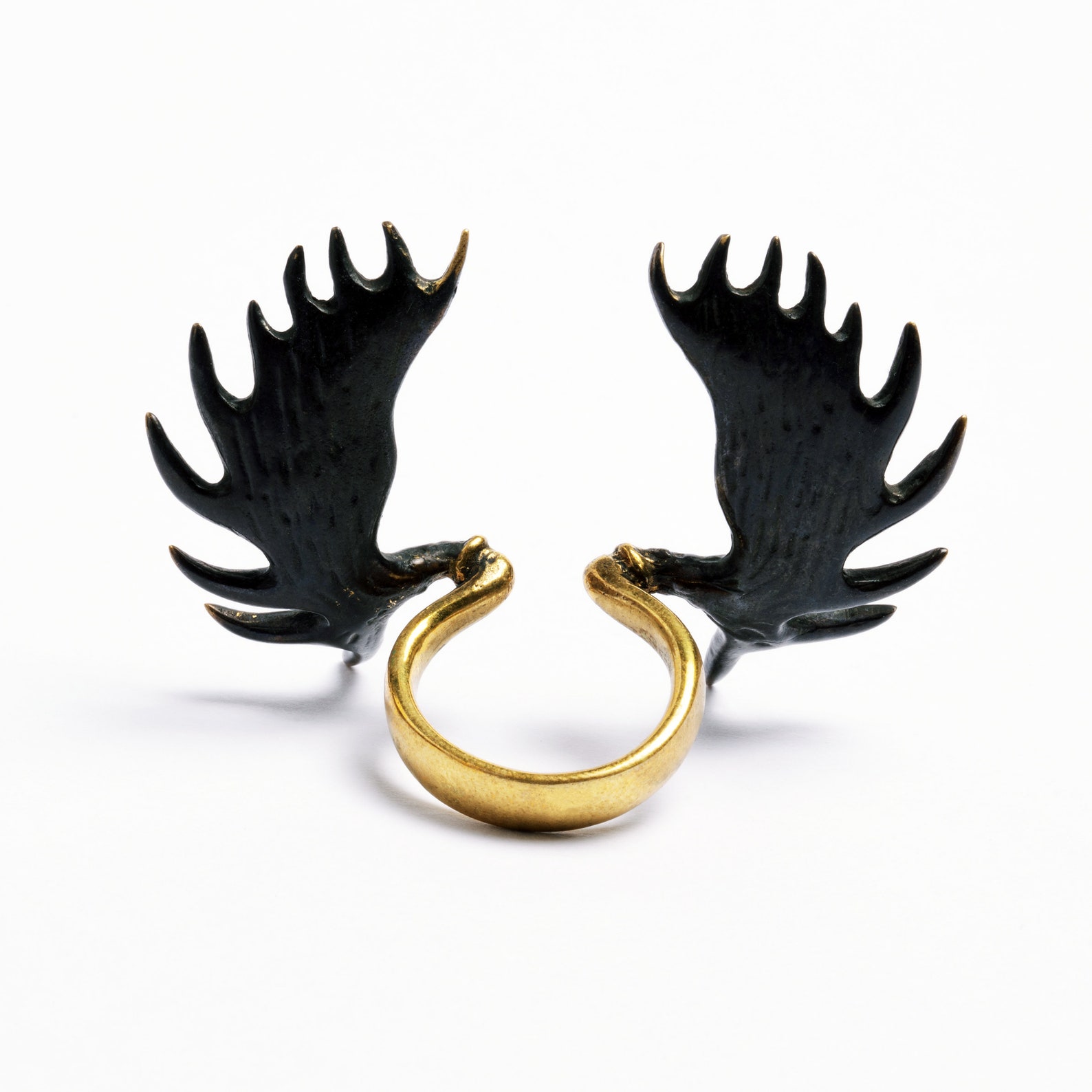 Gothic Moose Horn Statement Ring Animal Adjustable Ring Etsy