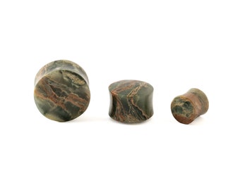 Grüner Jaspis-Stecker, Double Flare Stein-Stecker 4 mm (6g) - 25 mm (1’’) organische natürliche Plugs und Tunnel gedehnter Ohrschmuck