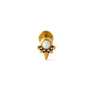 Elvira Golden Labret with Opal, 1.2mm/16g surgical steel internally threaded screw on earring, tragus, cartilage, medusa flat back earring