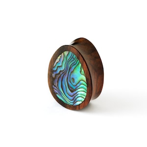 Ebony wood teardrop plugs with Abalone shell, double flare plug gauges 8mm/0g-25mm/1”, natural stretched ear jewelry, PRICE PER SINGLE