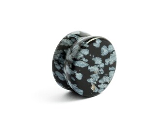 Snöflinge Obsidian-proppar, dubbla utsvängda stenproppar öronsmycken 3 mm (8g) - 25 mm (1") proppar och tunnlar stenproppar smycken