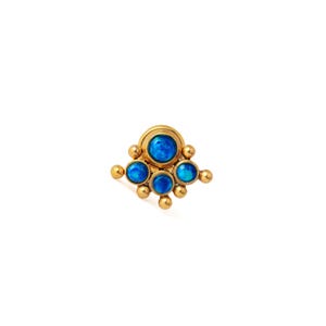 Quatro Opal Labret, 1.2mm/16g gold surgical steel internally threaded screw on earring, helix, cartilage, medusa flat back earring