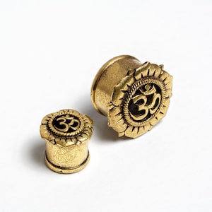 Lotus Flower plugs with Om, gauge earrings for stretched ears 4mm/6g - 16mm/5/8&#39;&#39; plug tunnels ear gauges, gauge jewelry, PRICE PER SINGLE