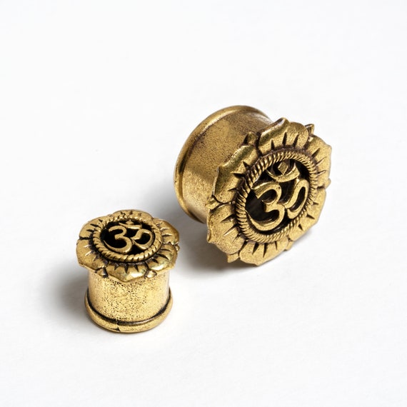 316L Surgical Steel Screw On Ear Plugs Gauges with Antique Bronze Lotus Flower with Opal Center 316L Surgical Steel Screw On Ear Plugs Gauges with Antique Bronze Lotus Flower with Opal Center