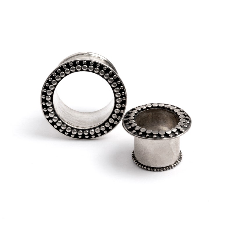 Sterling Silver Ear Tunnels Geometric Hand Carved Gauge Etsy