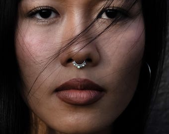 Neptune gemstone septum clicker ring, Opal, Onyx, surgical steel piercing ring 1.2mm/16g, 6mm, 8mm, 10mm, septum jewelry