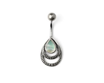 Drop Abalone Shell Belly Bar, 316L surgical steel belly button ring, navel ring 1.6mm/14g belly button piercing jewelry