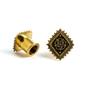 Tribal filigree plug, ethnic tribal antique gold plug tunnels, ear plugs 4mm/6g-20mm/3/4”, plugs and tunnels gauge jewelry, PRICE PER SINGLE