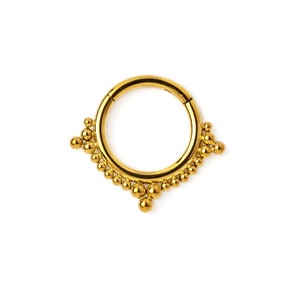 Anneau de septum clicker Deva en or, anneau de piercing segment articulé en acier chirurgical de 1,2 mm (16 g) tragus, hélice, cartilage, tour, cerceau clicker daith