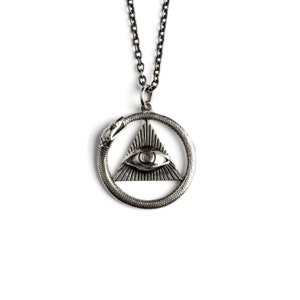 Collier pendentif Ouroboros oeil de la Providence en argent, collier de charme serpent mange queue, collier de protection des yeux tous voyants, oeil d'horus