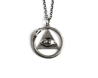 Oog van de Voorzienigheid Ouroboros hanger ketting, slang eet staart slang bedelketting, alziende oogbescherming ketting, oog van horus