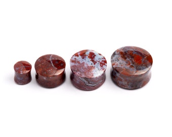 Poppy Jasper plugs, double flare stone plugs ear gauges 4mm (6g) - 25mm (1’’) organic natural plug tunnels, gauges jewelry