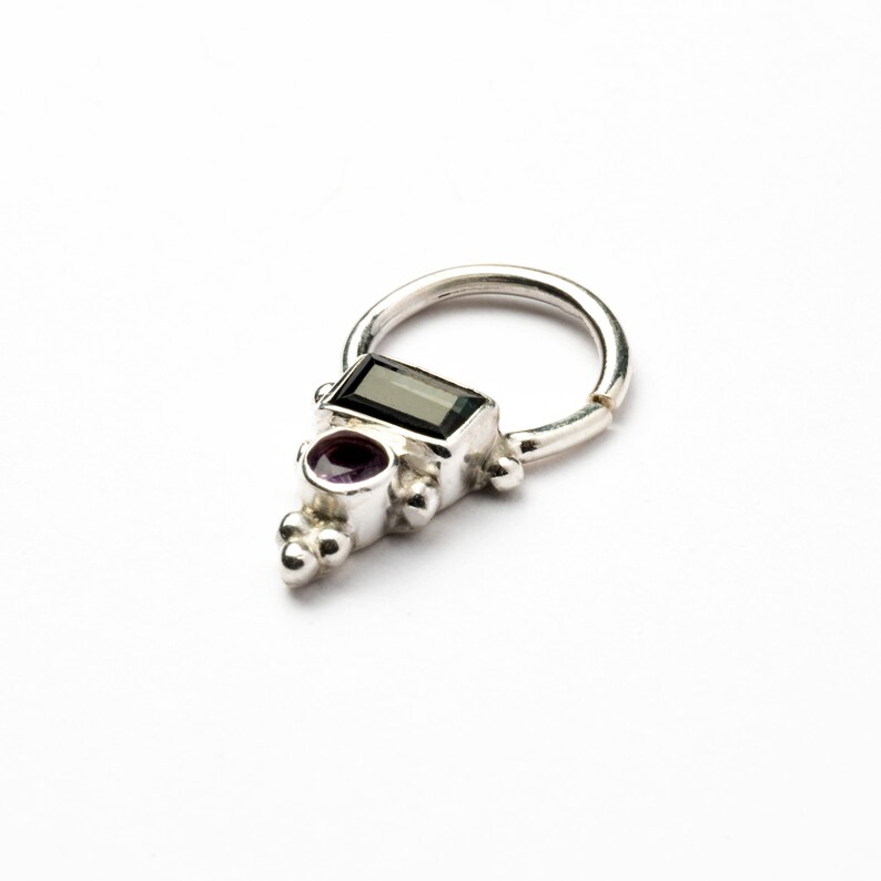 Silver Nose Ring Septum jewelry,Boho Septum Septum Nose Ring Helix Silver Septum Ring with Turmaline and Amethyst Cartilage UK Tragus