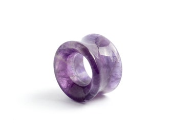 Amethyst tunnels, double flare stone tunnels gauges 6mm/2g-22mm/7/8” gemstone ear plugs tunnels, stretched ear jewelry