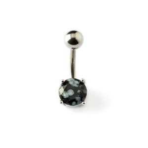 Obsidian diamond cut belly bar, 316L surgical steel internally threaded belly button ring 1.6mm (14g) sexy navel ring body piercing jewelry