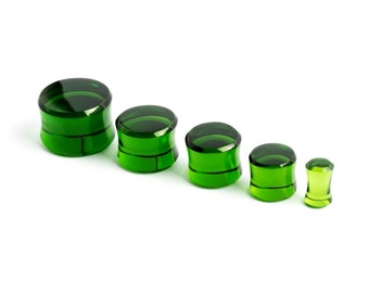 Green Obsidian plugs, double flare stone plugs ear gauges  4mm (6g) - 20mm (3/4") plug & tunnels, stretched ear jewelry