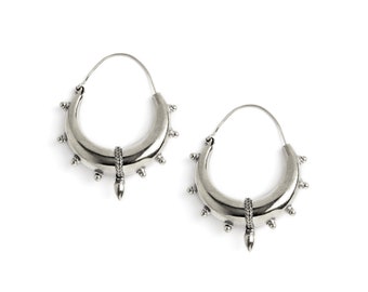 Créoles guerrières en argent sterling, boucles d'oreilles unisexes tribales bohèmes pour hommes et femmes, grosses créoles bohémiennes tailles 30 mm, 40 mm, 60 mm