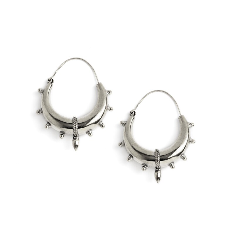 Pendientes de aro de plata de ley guerrero, pendientes de declaración tribal boho unisex para hombres y mujeres, aros gitanos gruesos tamaños 30 mm, 40 mm, 60 mm Medum 40mm