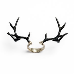 Antler adjustable open ring, horn statement ring edgy and unique unisex wrap ring