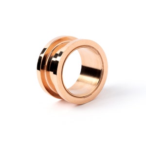Rose Gold plug tunnels with double flares, Surgical steel 316L gauge earrings with screw back rim, 1mm (18g) - 25mm (1&quot;), PRICE PER SINGLE