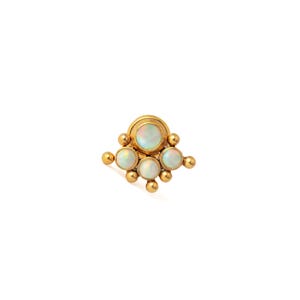 Quatro White Opal Labret, 1.2mm/16g gold surgical steel internally threaded screw on earring, helix, cartilage, medusa flat back earring