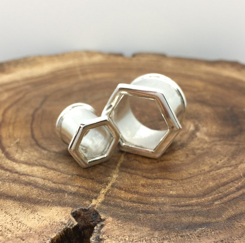 Sterling Silver Hexagon Ear Tunnels Plug Tunnels Gauges Sizes Etsy