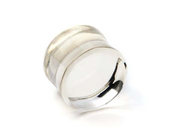 Clear volcanic glass plugs, double flare transparent ear gauges 6g - 3/4", ear plugs and tunnels stone gauges jewelry