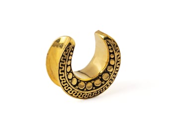 Ethnic ear saddles, golden horseshoe gauge earrings stretcher 8mm (0g) -  22mm (7/8") plug tunnels for stretched ears, unique gauge jewelry