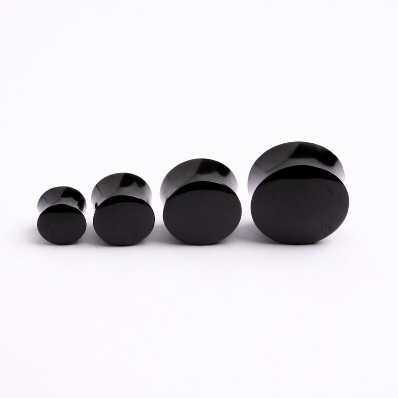 Black Agate Stone Plugs Ear Gauges Black Agate Plug Etsy