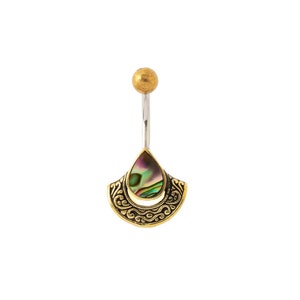 Agatha belly button ring with Abalone, 316L surgical steel belly bar, navel ring size 1.6mm/14g, Celtic belly ring, body piercing jewelry