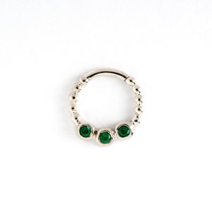 Sterling Silver Septum Ring with gemstone, piercing ring 1.2mm(16g) tragus, helix, cartilage, daith, nose ring