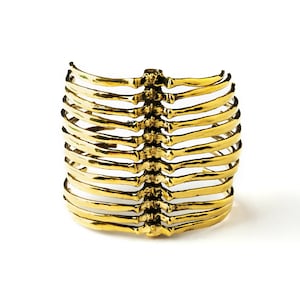 Golden skeleton vertebral column cuff bracelet, Statement jewellery for men and women