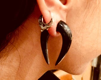 Horseshoe black ear stretchers, taper gauge earrings for stretched ears 3mm/8g - 18mm/11/16” tribal ear gauges, alternative gauge jewelry