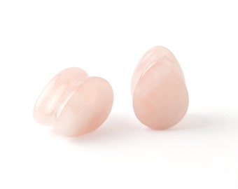 Rose Quartz teardrop plugs, double flare stone plugs 6mm/2g - 16mm/5/8" organic plugs & tunnels, stretched ear jewelry