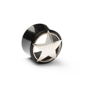 Silver Star Plug Earrings, Ear Tunnels, Black Plugs, Plug Tunnels, Organic Gauges, Tribal Gauges, Gauge Jewellery, PRICE PER SINGLE